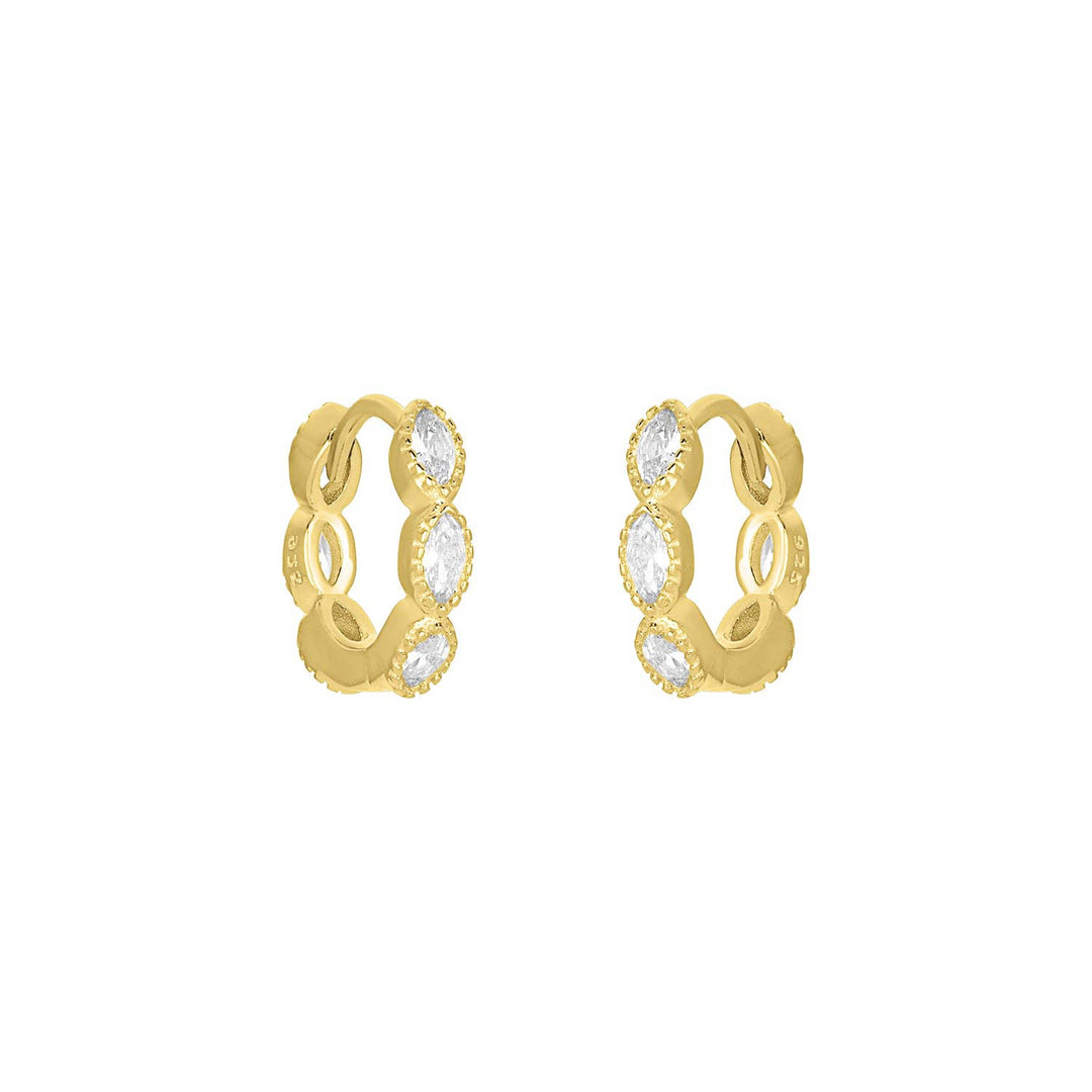 Gold marquise-cut cubic zirconia huggie earrings.