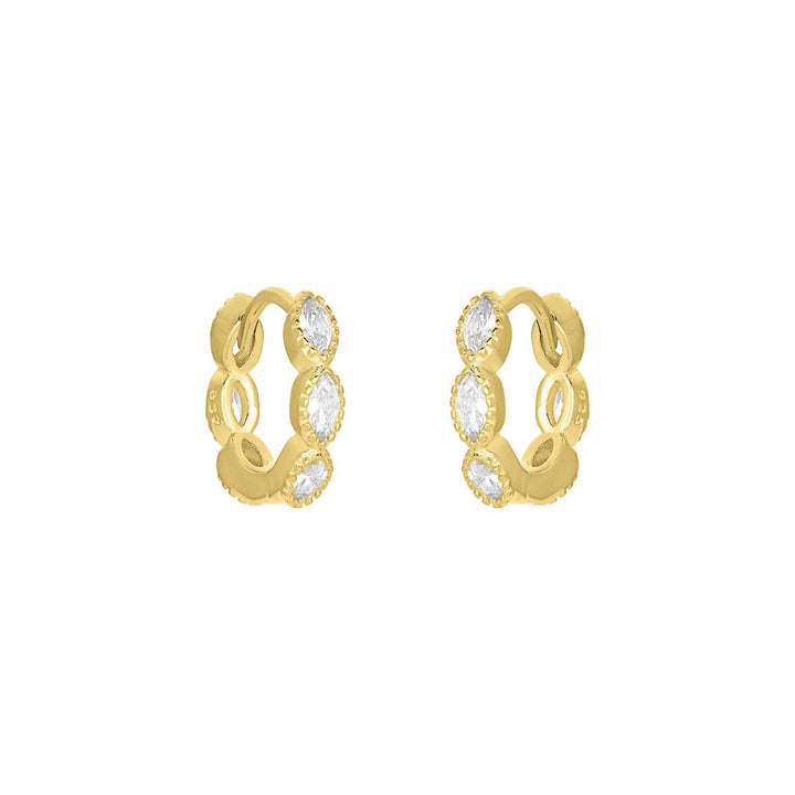 Gold marquise-cut cubic zirconia huggie earrings.