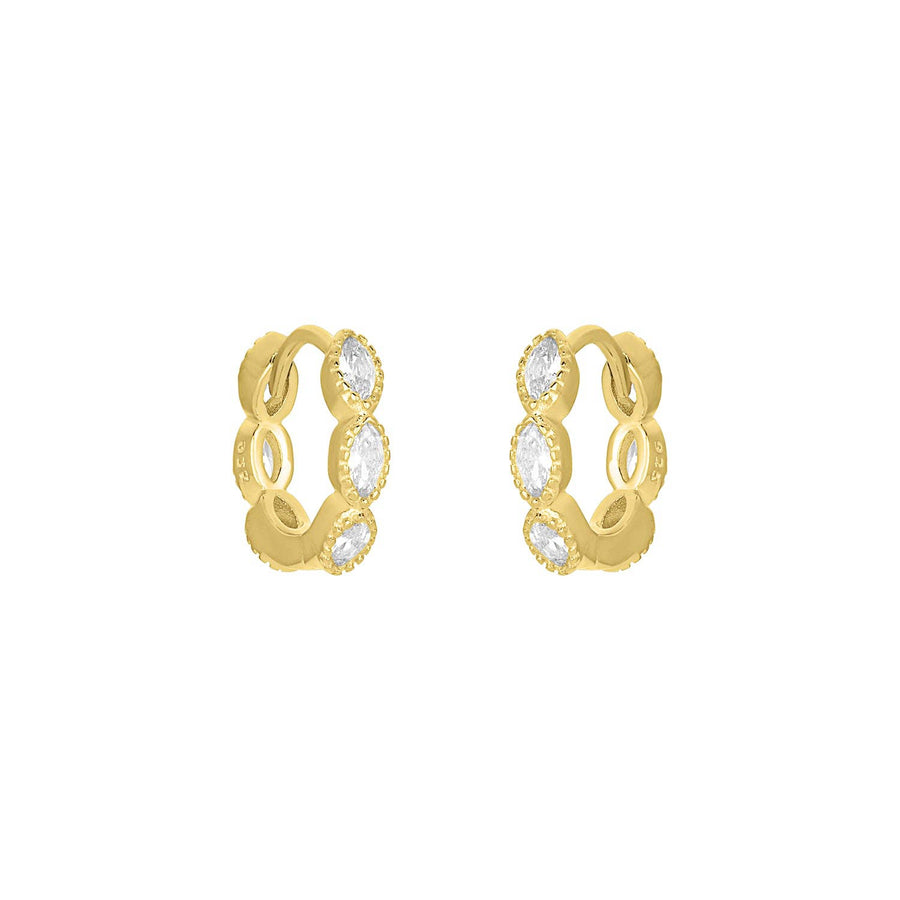 Gold marquise-cut cubic zirconia huggie earrings.