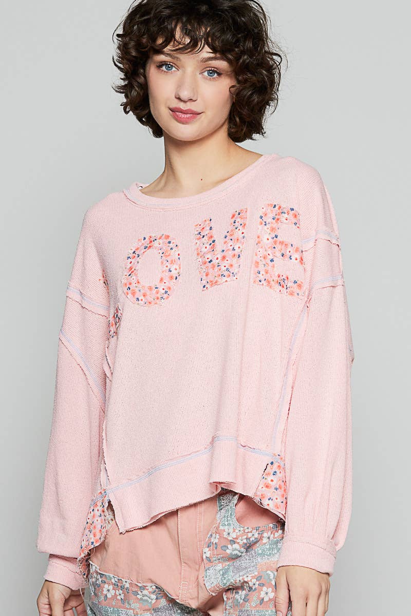 Round neck long sleeve LOVE solid top