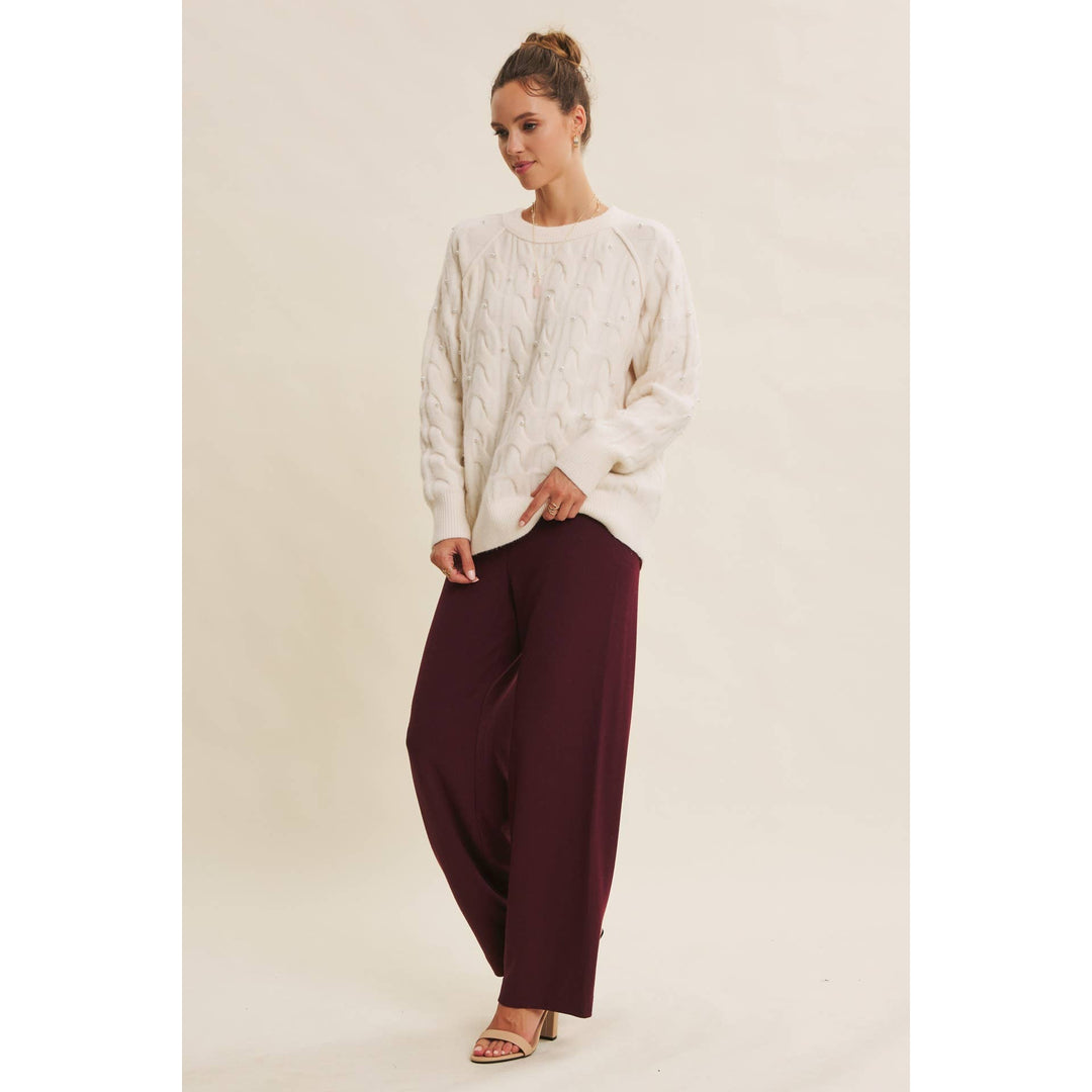 Pearl Embellished Wool Cable Knit Tunic – Conscious Glamour