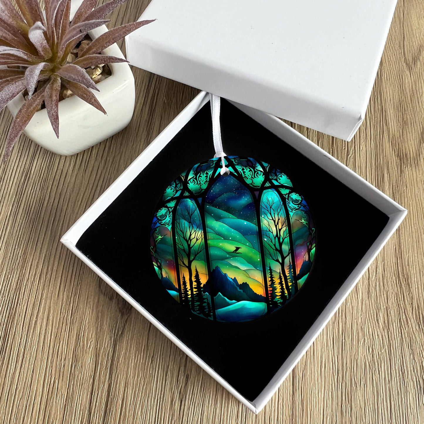 Northern Lights Stained Glass Christmas Tree Ornament