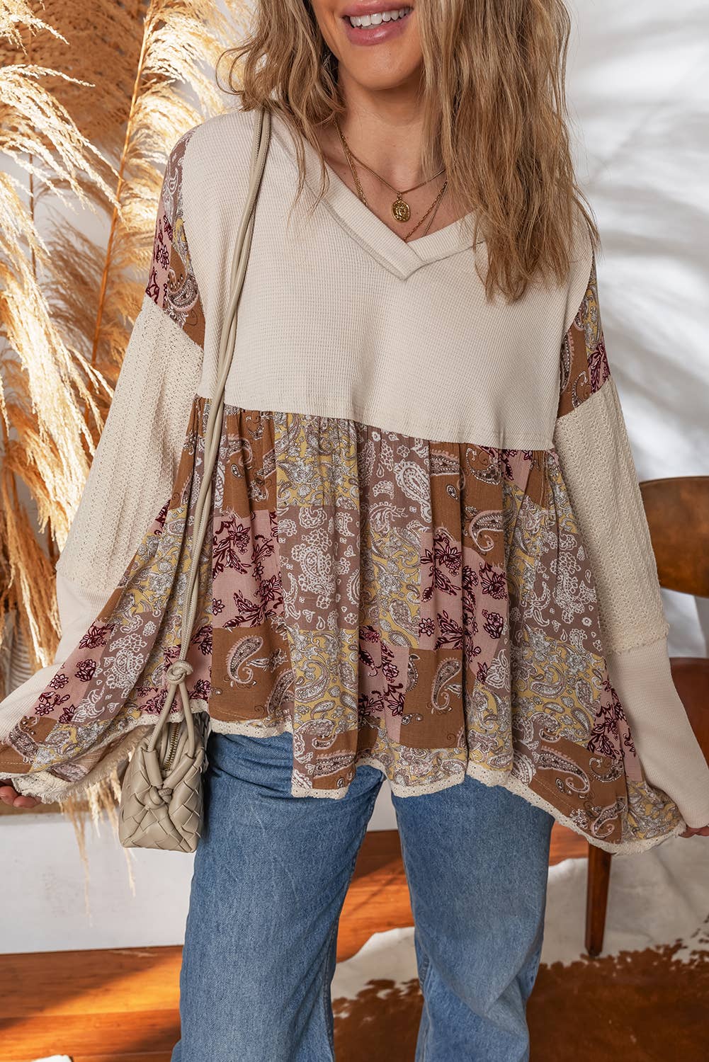 Paisley Print Loose Fit Long Sleeve Top | S-XL