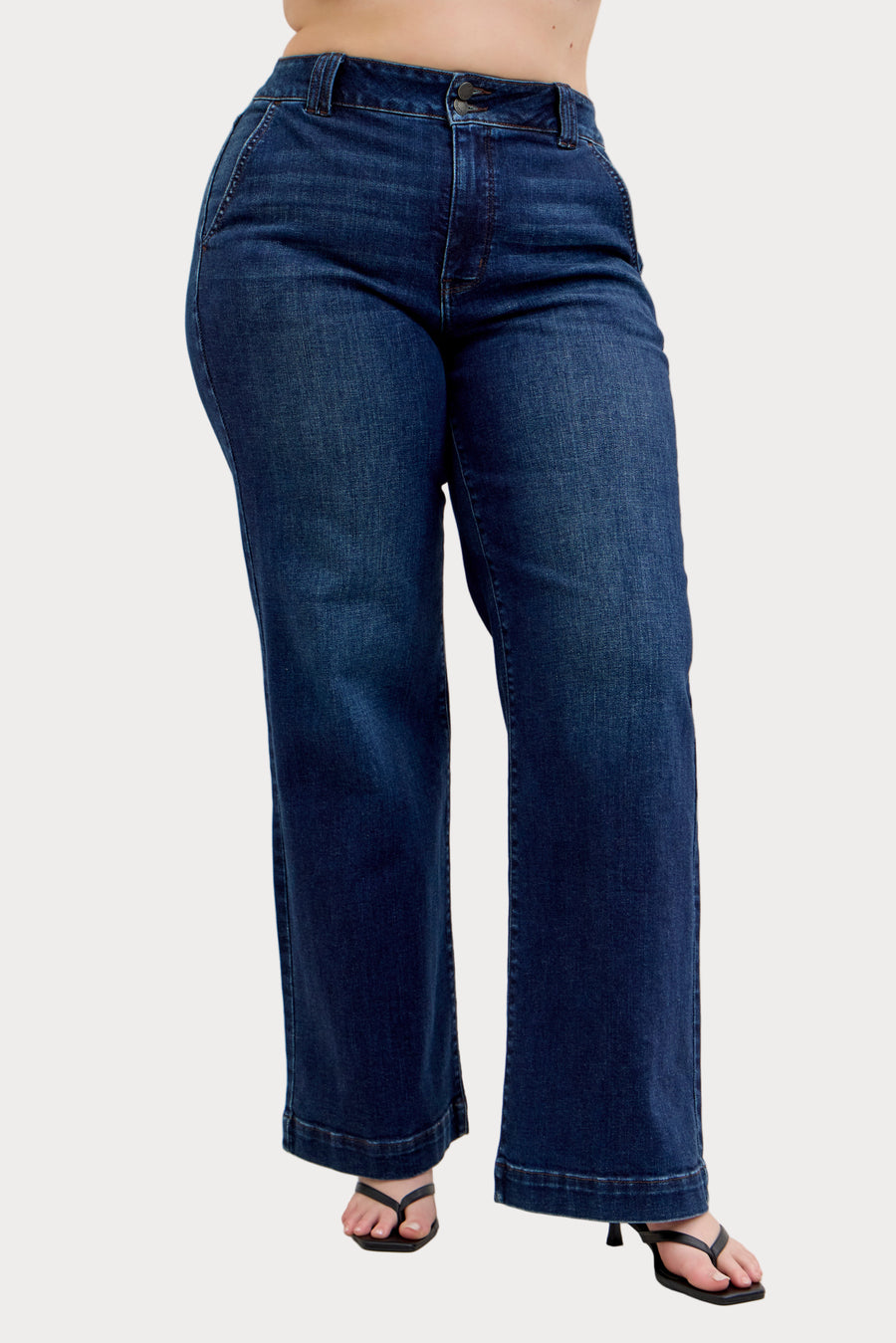 Plus size Judy Blue high waist wide-leg trouser jeans in dark wash denim