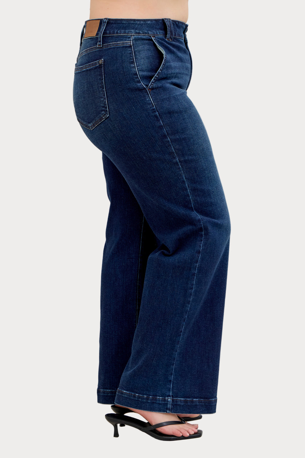 Plus size Judy Blue high waist wide-leg trouser jeans in dark wash denim