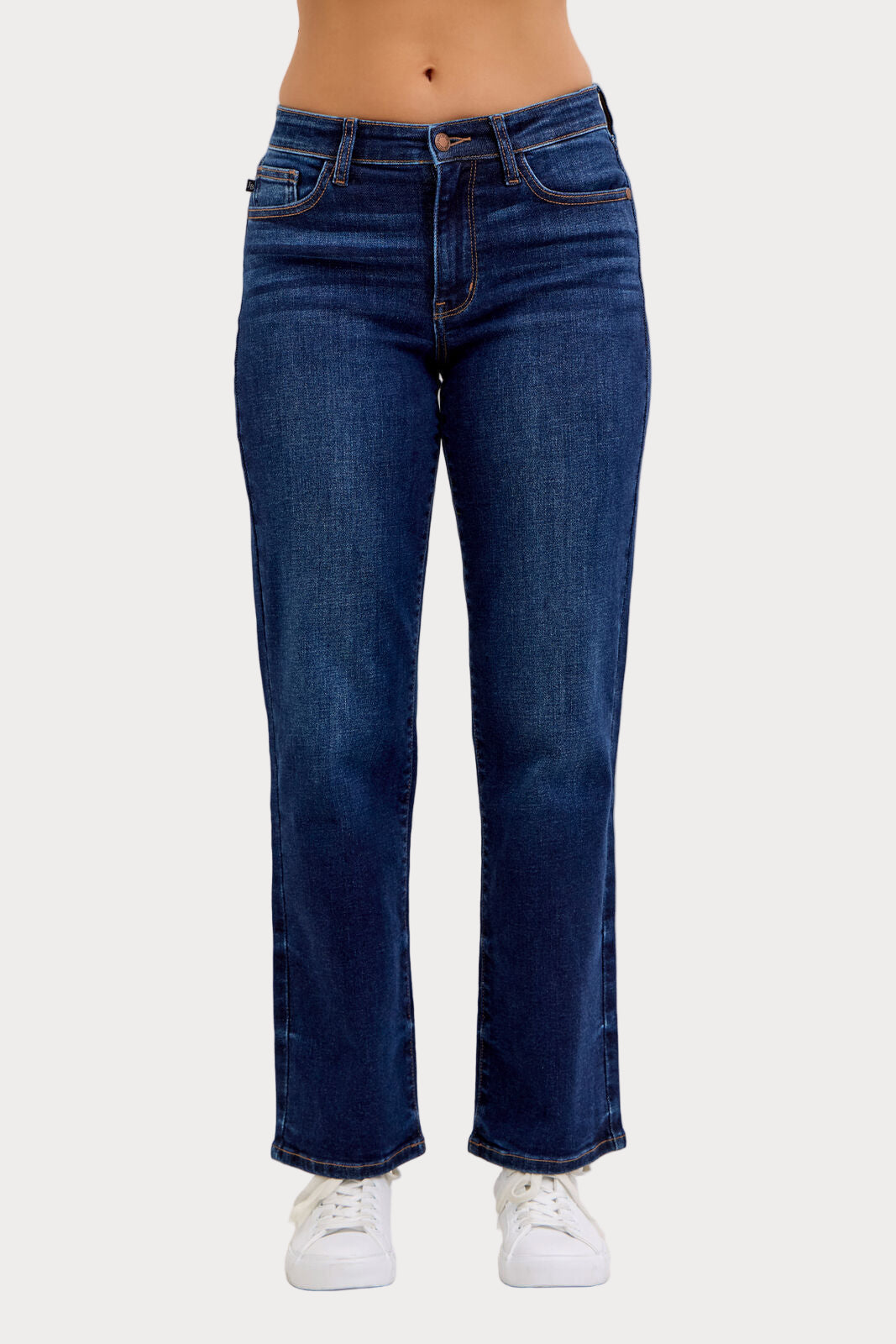Mid Rise Dark Wash Straight Jean