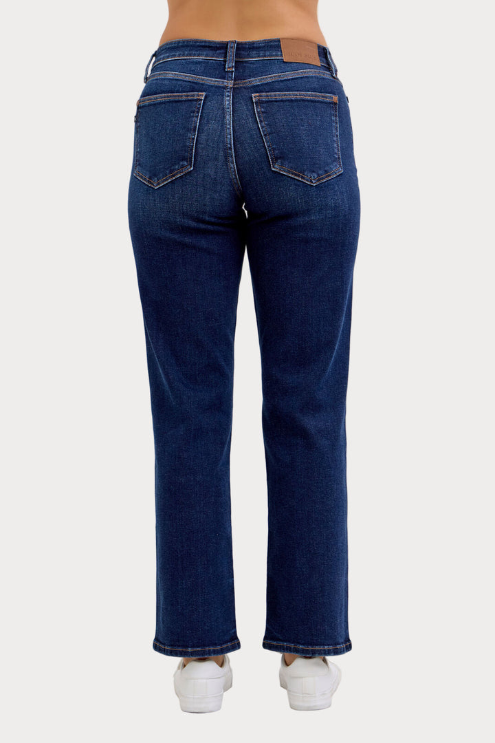 Mid Rise Dark Wash Straight Jean
