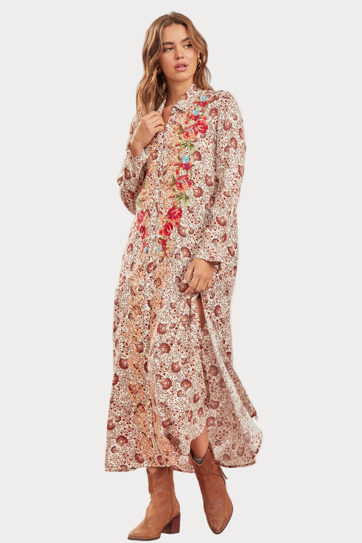 Plus Size Button down print maxi shirt dress
