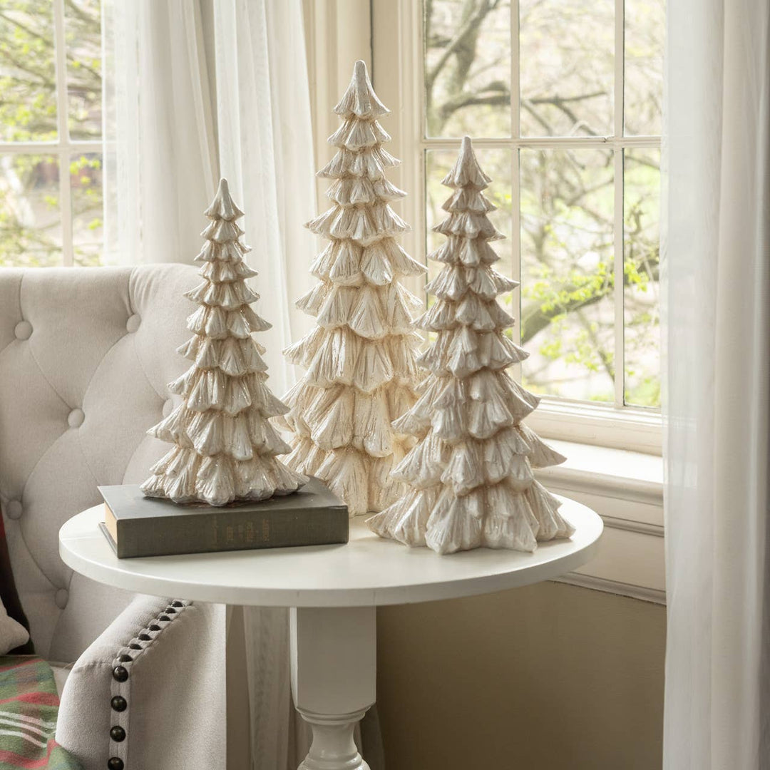 18" Glittered Cream Tree – Holiday Tabletop Décor
