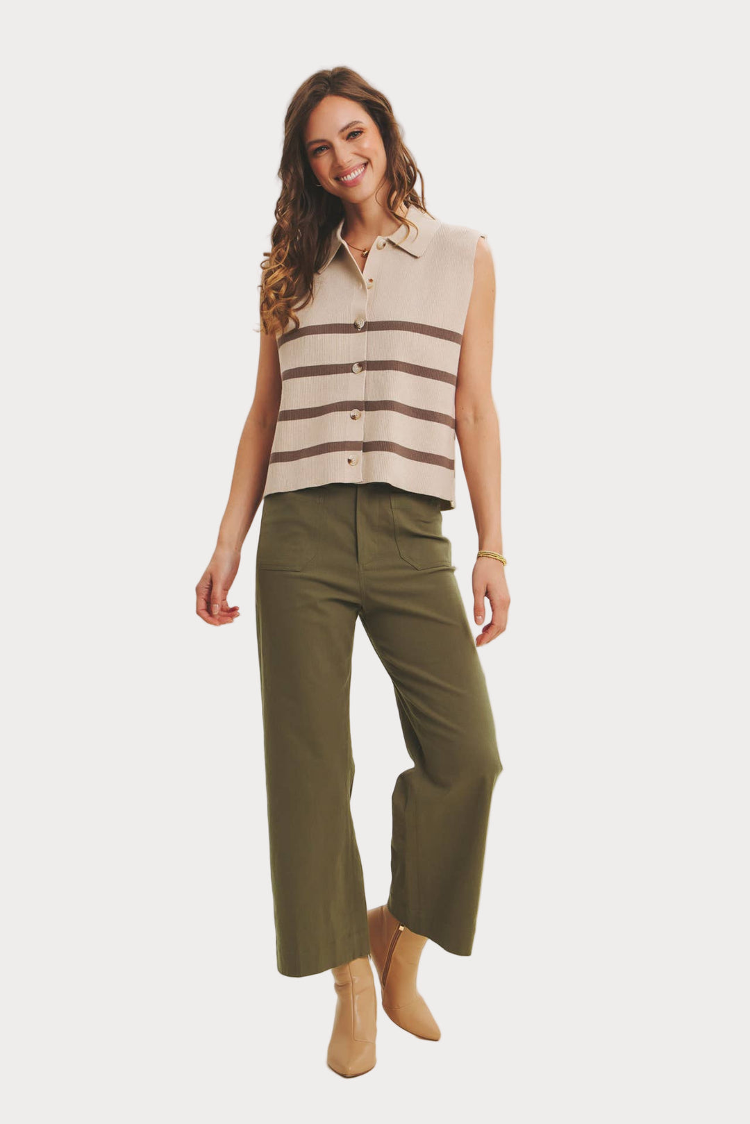 High Waisted Wide Leg Crop Pants | Linen Blend