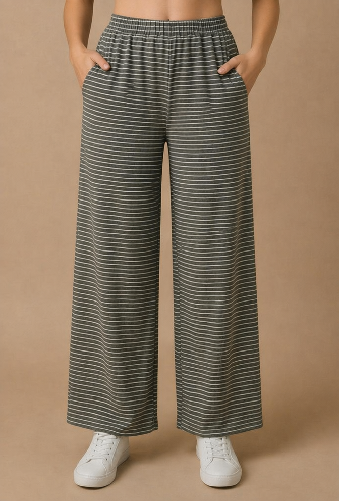 Plus Stripe Elastic Waist With Side Pockets Pants