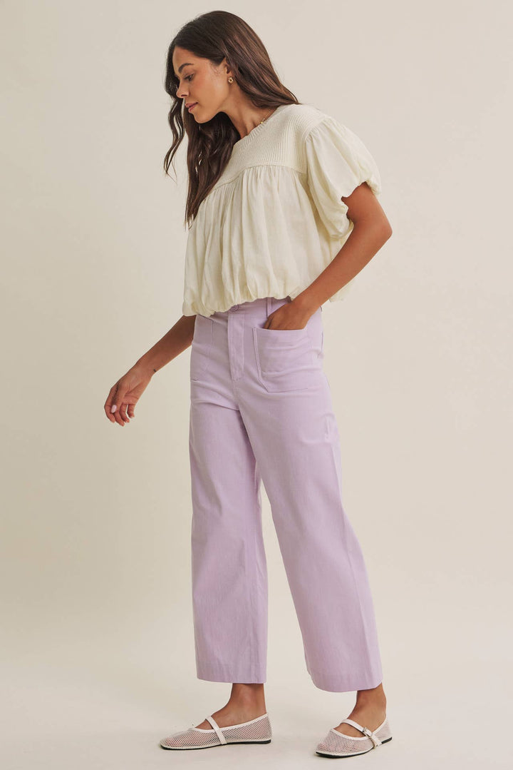 High Waisted Wide Leg Crop Pants | Linen Blend