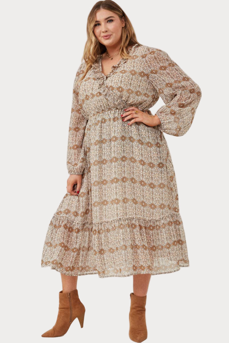 Golden Meadow Midi Dress – Timeless Boho Style