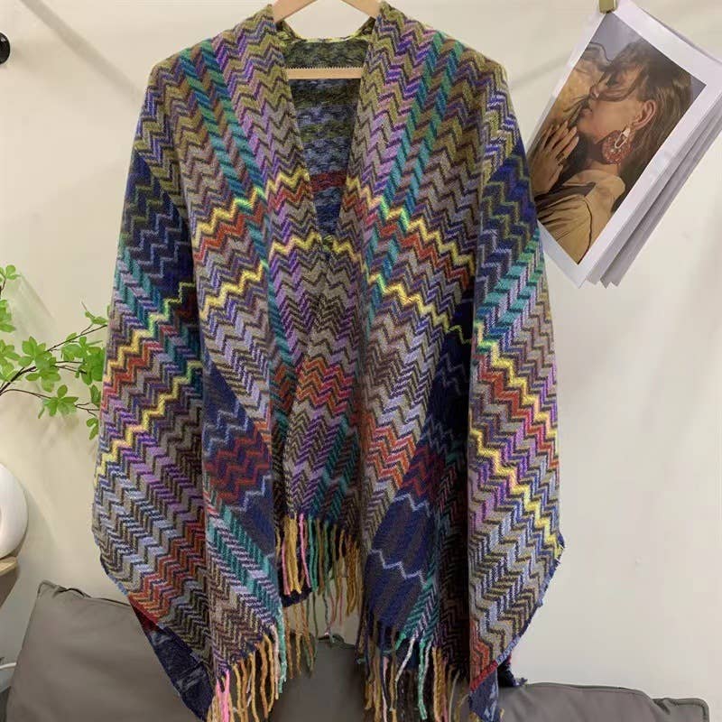 Bohemia vintage plaid Thermal shawl with tassel