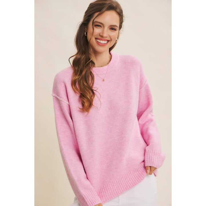 Contrast Seam Soft Knit Sweater | Relaxed Fit Pullover