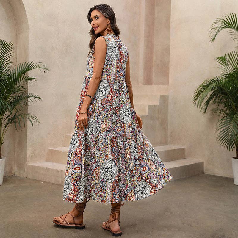 Boho Paisley Tassel Maxi Dress