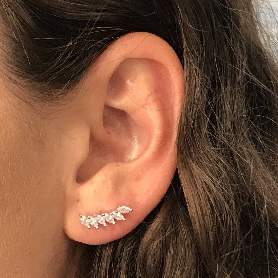 White CZ Feather Cubic Zirconia Ear Climbers