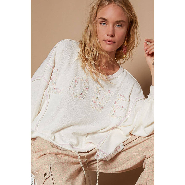 Round neck long sleeve LOVE solid top
