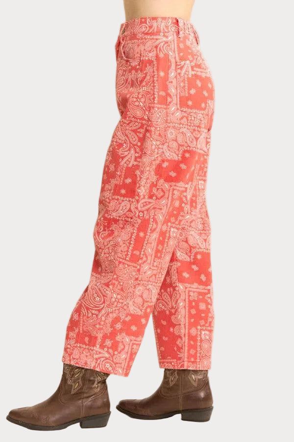 Bandana Print Barrel Leg Pants