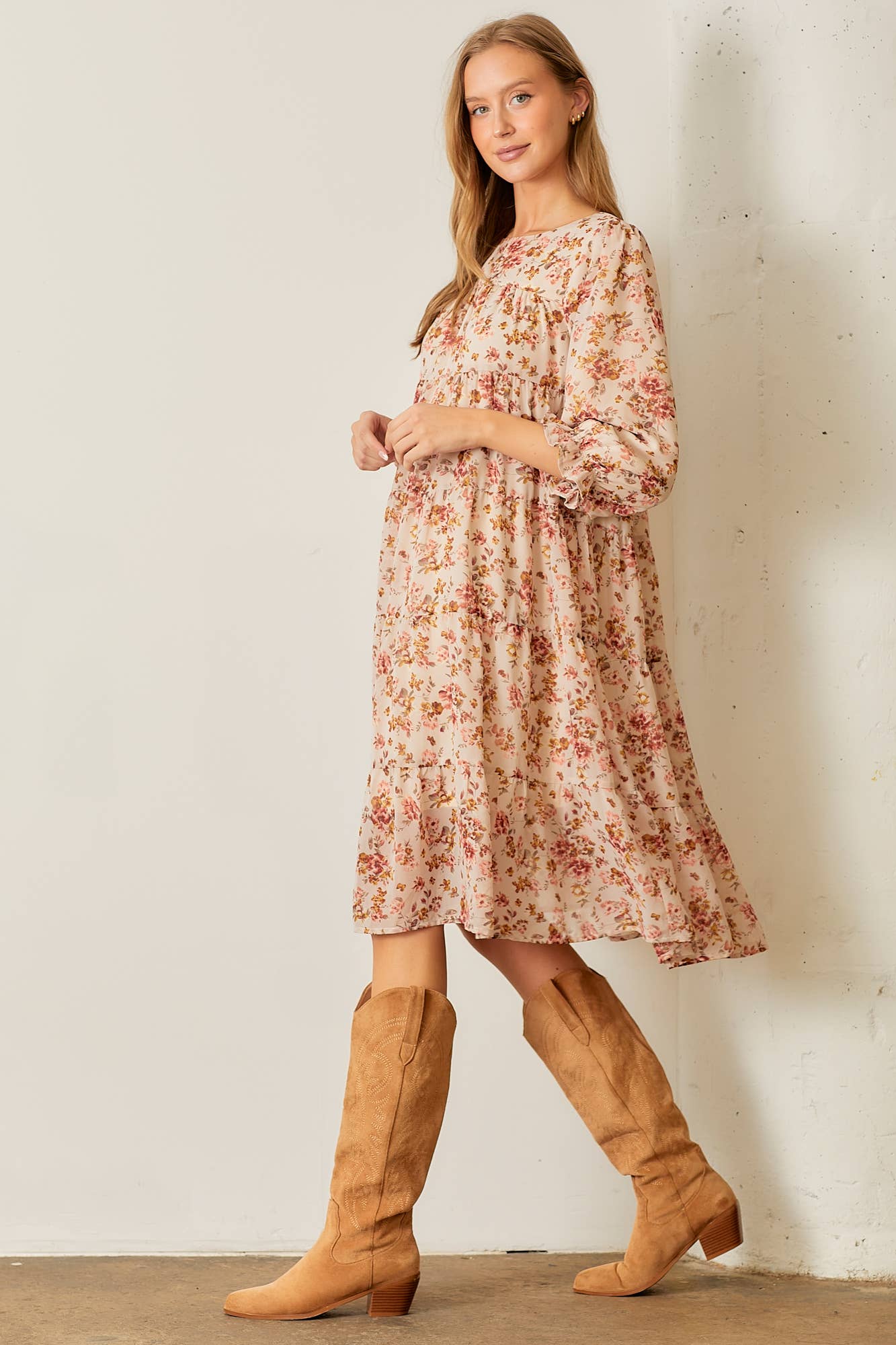 Floral Print Tiered Dress - Plus