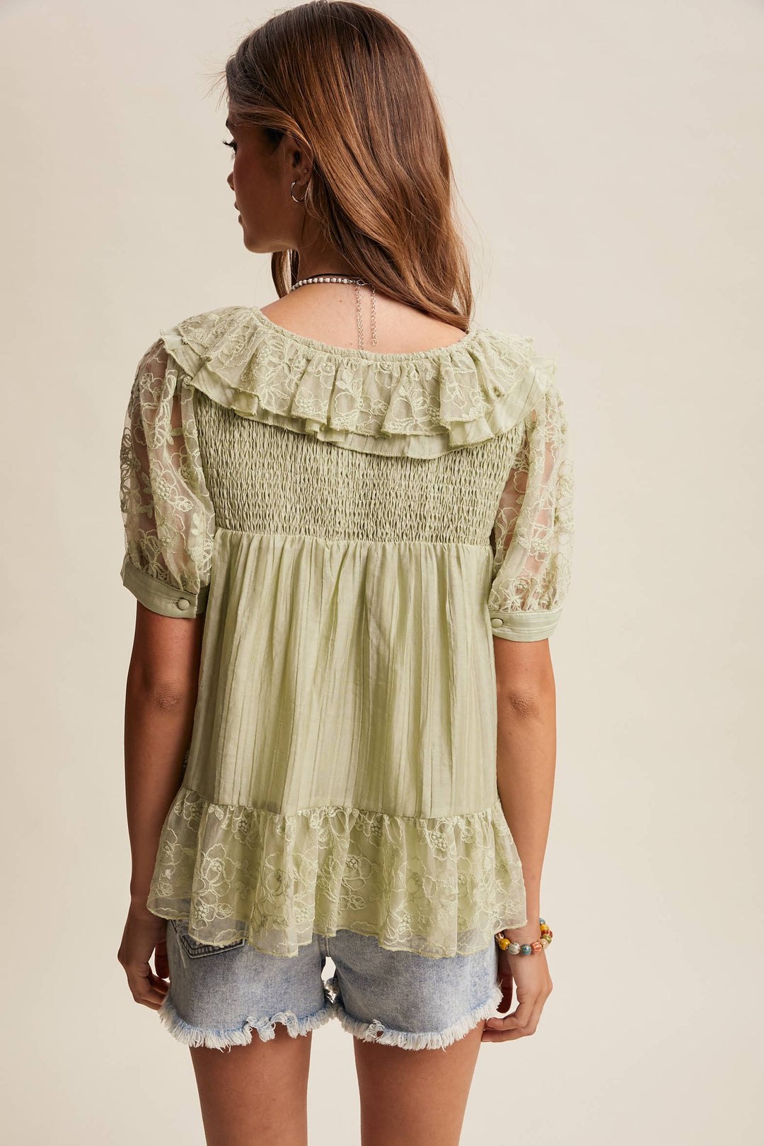 Romantic Lace Ruffle Peplum Blouse