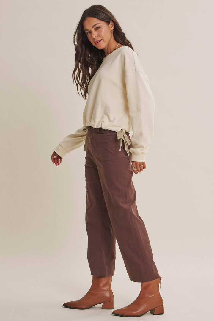 High Waisted Wide Leg Crop Pants | Linen Blend