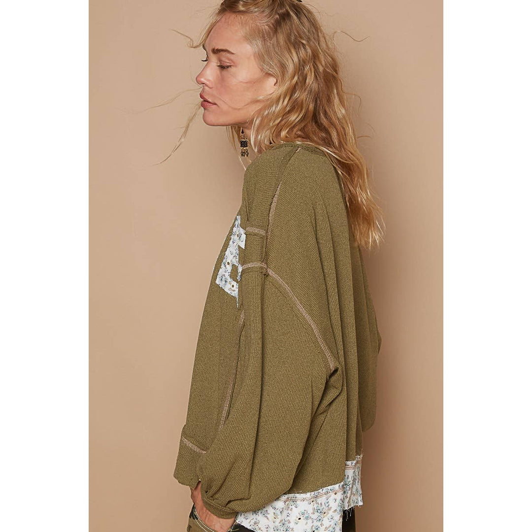 Round neck long sleeve LOVE solid top