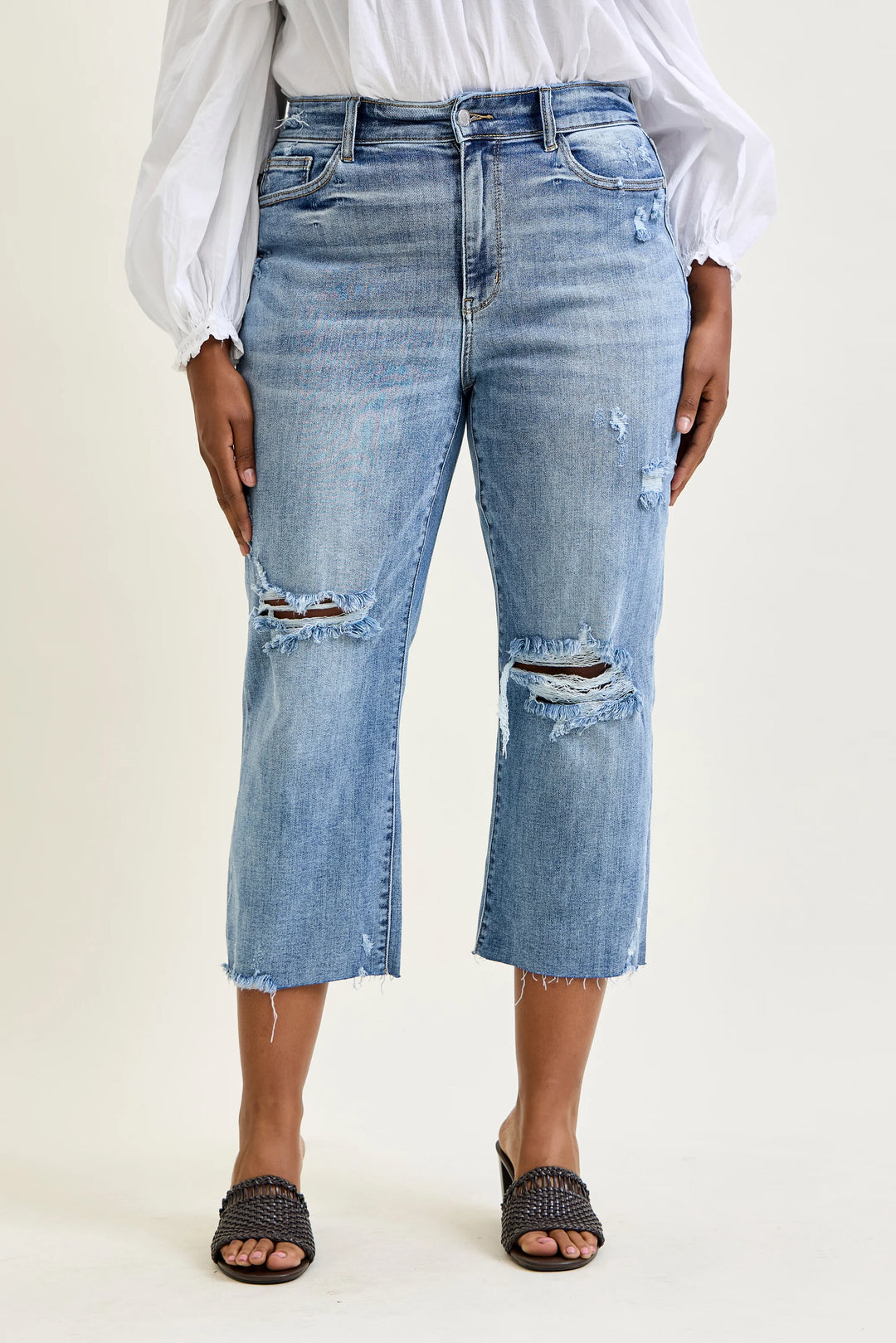 High Rise Distressed Wide Leg Crop Jeans