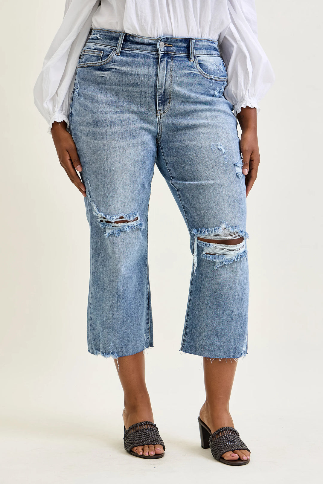 High Rise Distressed Wide Leg Crop Jeans