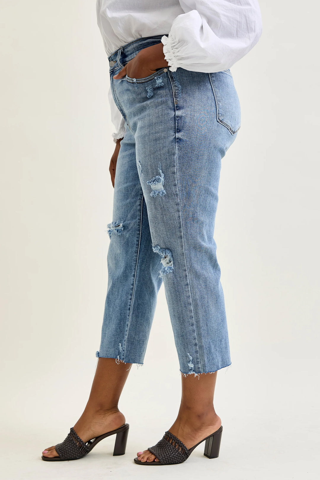 High Rise Distressed Wide Leg Crop Jeans