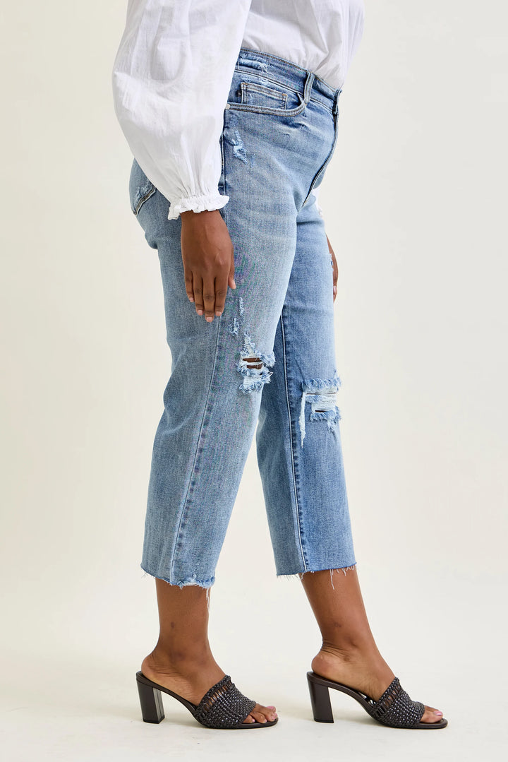 High Rise Distressed Wide Leg Crop Jeans