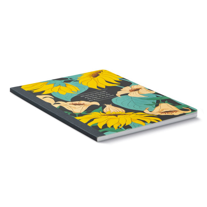 Notebook with sunflower design on a white background
