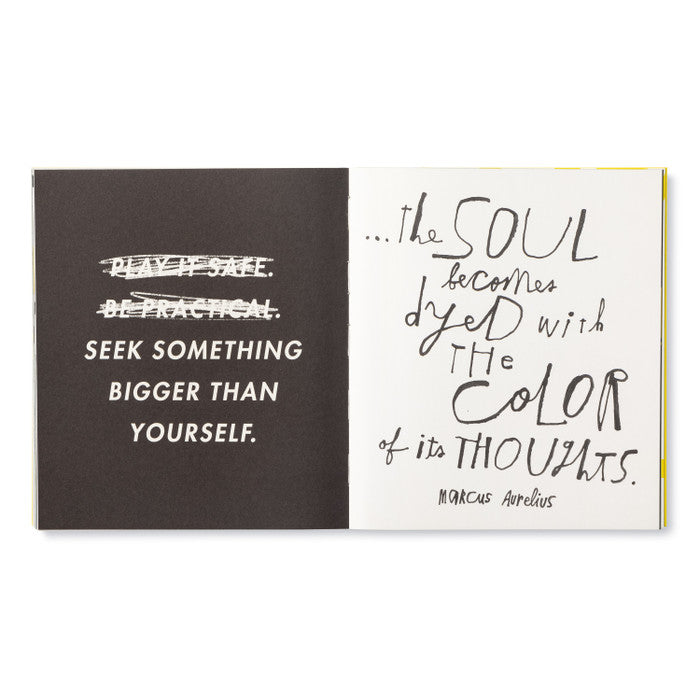 Open book with inspirational quotes on a white background
