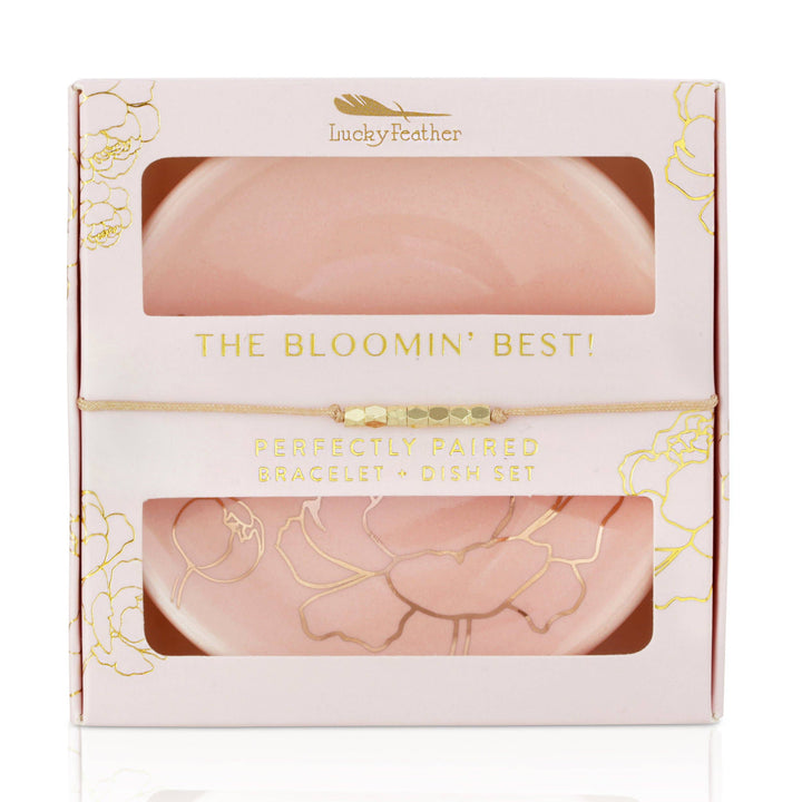 The Bloomin' Best bracelet and floral trinket dish gift set with pink and gold accents