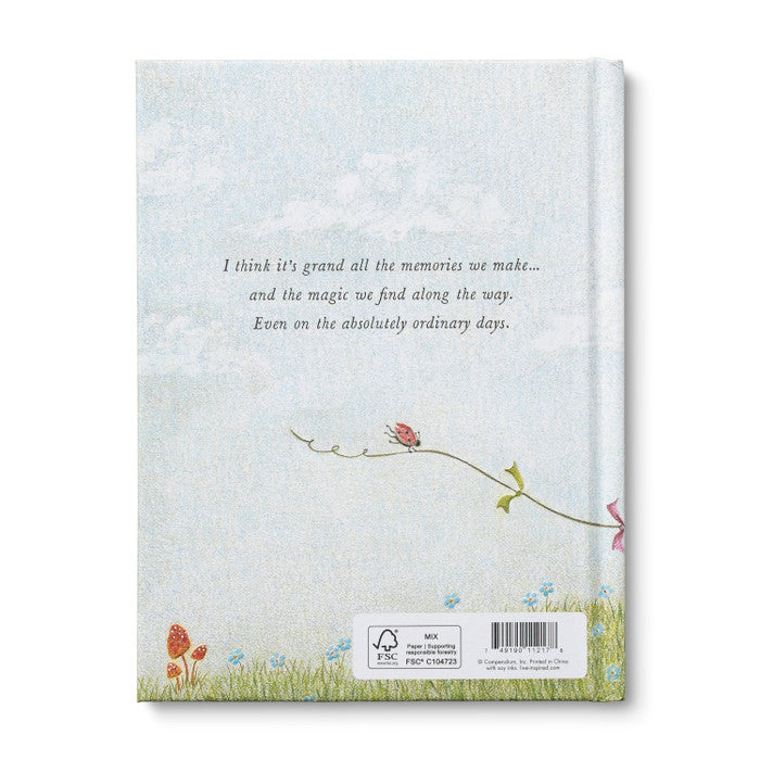 Book back with a quote and illustrations on a white background