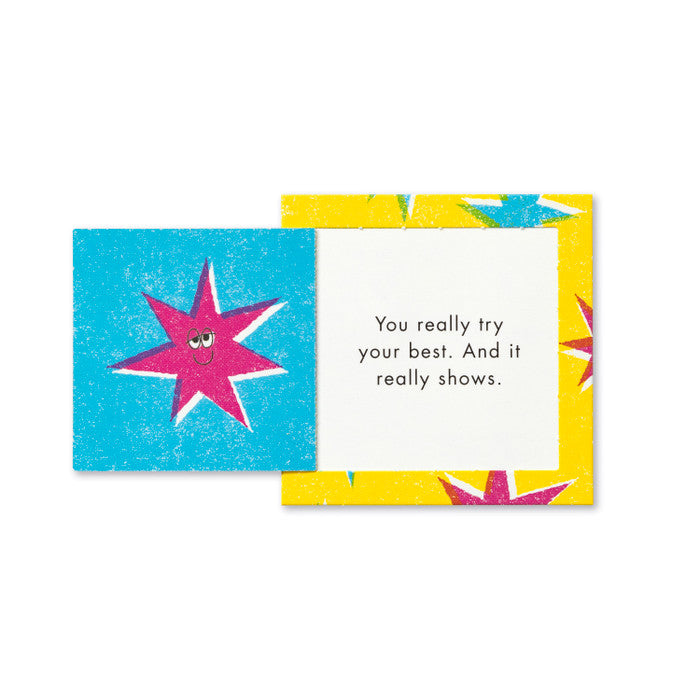 Colorful card with a star illustration and motivational text on a white background