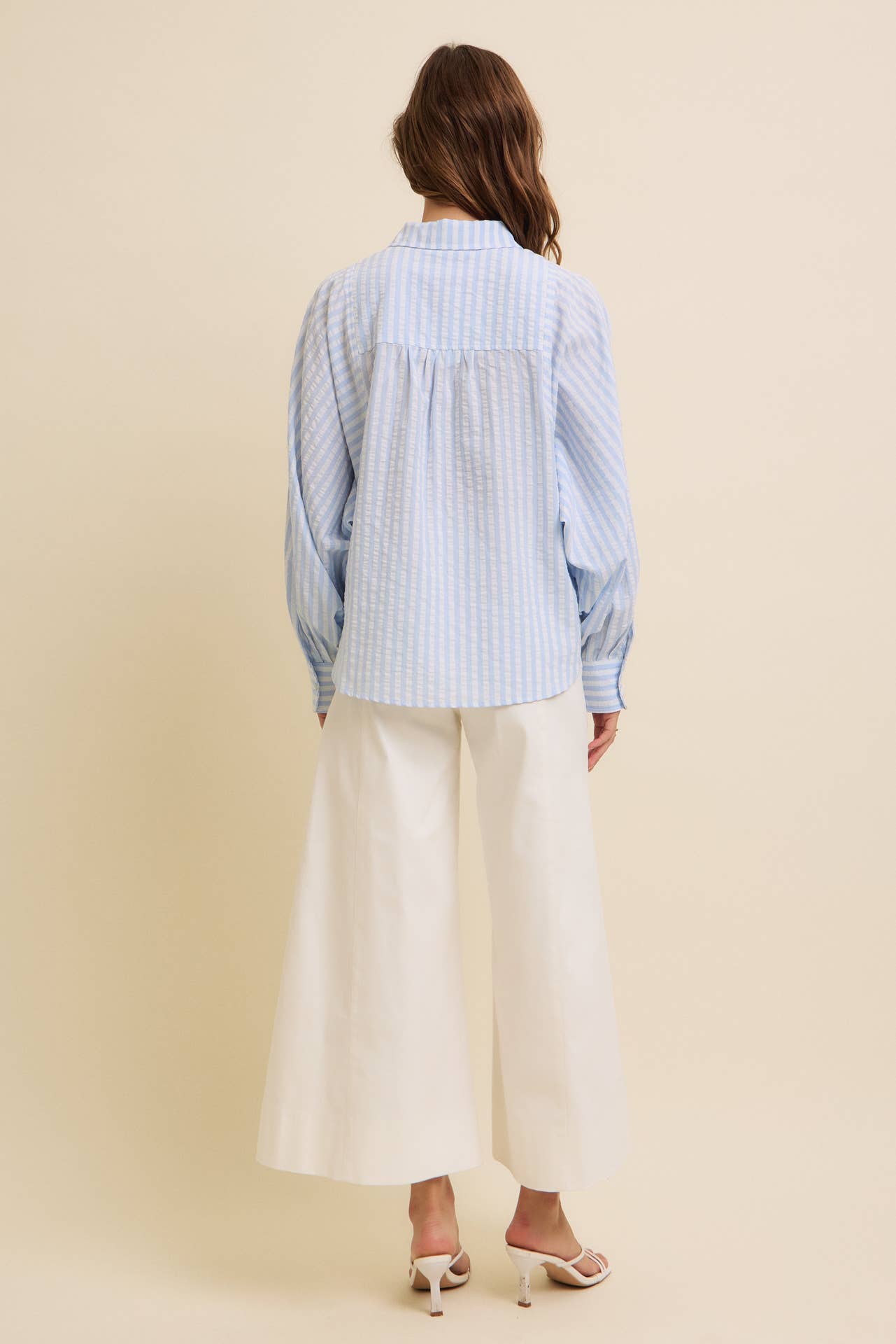 VOLUMINOUS SLEEVED BUTTON-DOWN COTTON STRIPE SHIRT