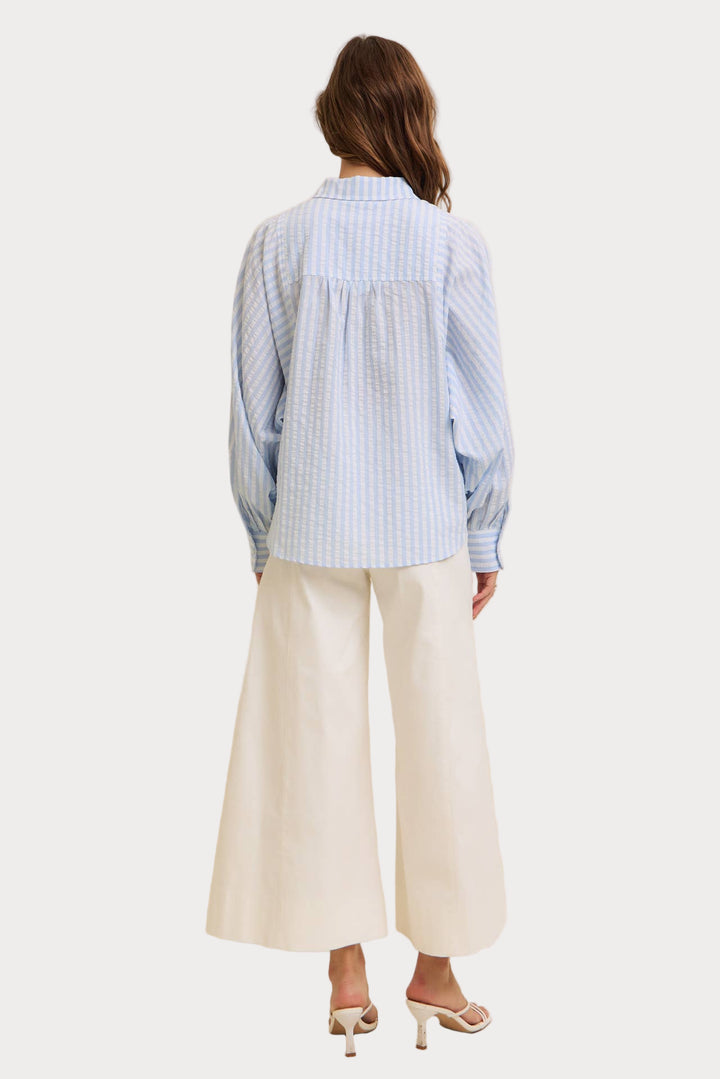 Striped Balloon Sleeve Blouse | Women's Relaxed Fit Button-Up