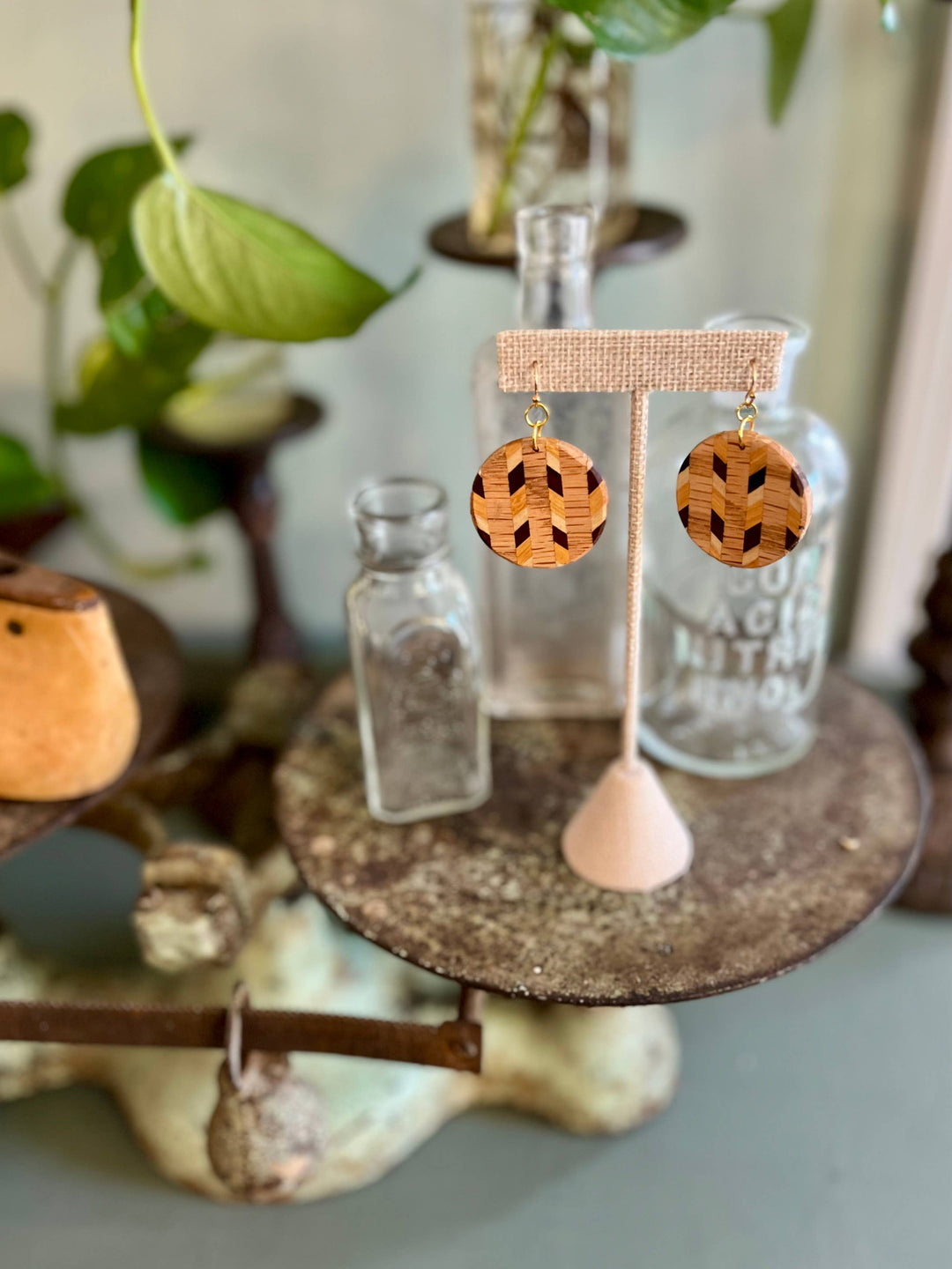 Mosaic Wood Circle Earrings