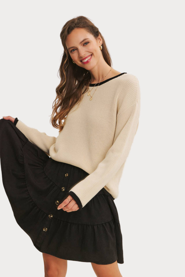 Contrast Trim Crewneck Sweater
