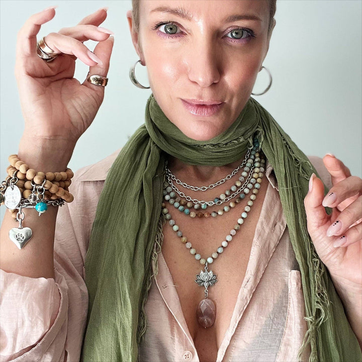Have Faith Lotus Amazonite & Peach Quartz Necklace