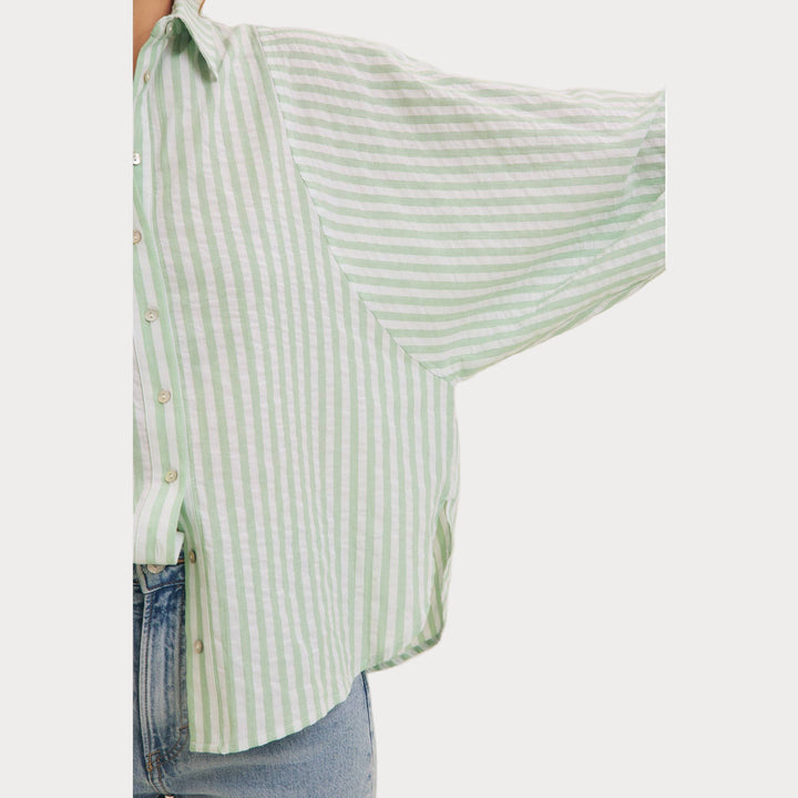 Striped Balloon Sleeve Blouse | Women's Relaxed Fit Button-Up