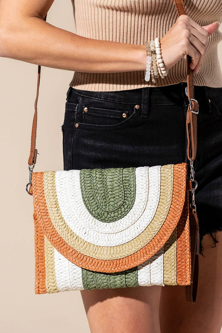 Striped Straw Crossbody/Clutch