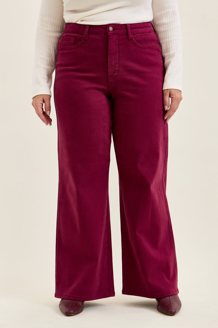 Boysenberry Retro Tummy Control Wide Leg Jeans