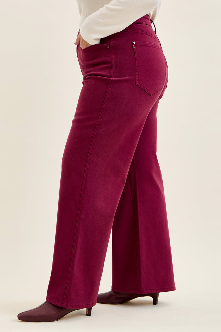 Boysenberry Retro Tummy Control Wide Leg Jeans