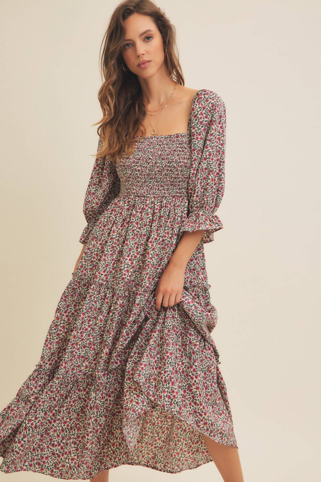 Floral Smocked Dress w/ Tiered Ruffles