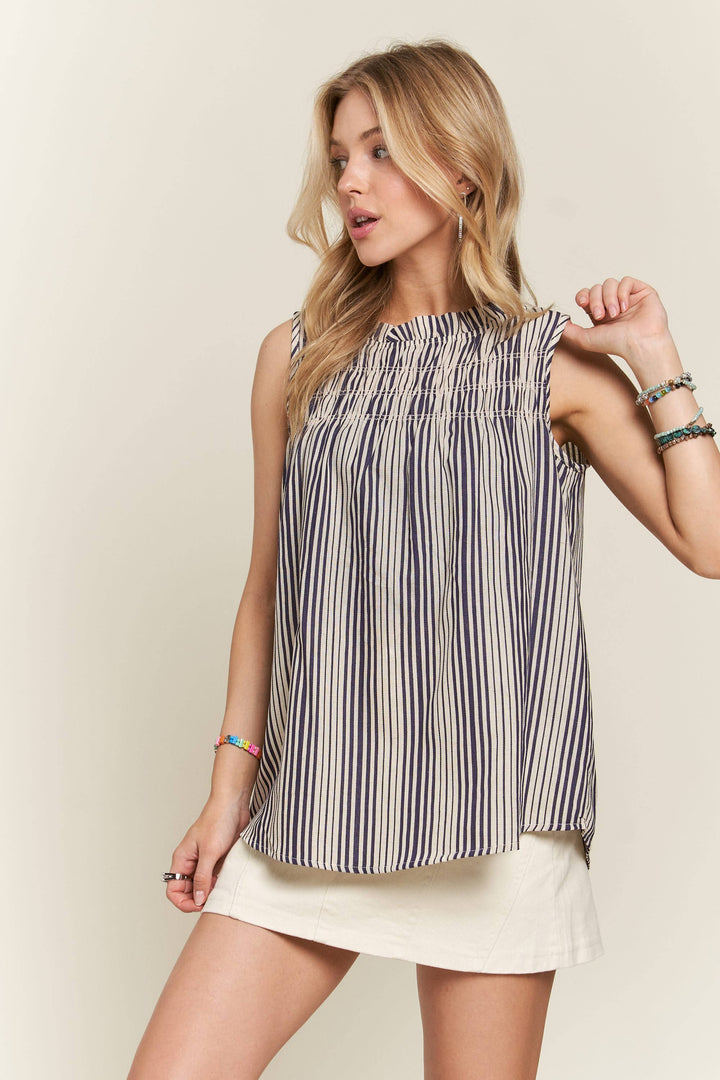 Plus Size Linen Stripe Tank Navy