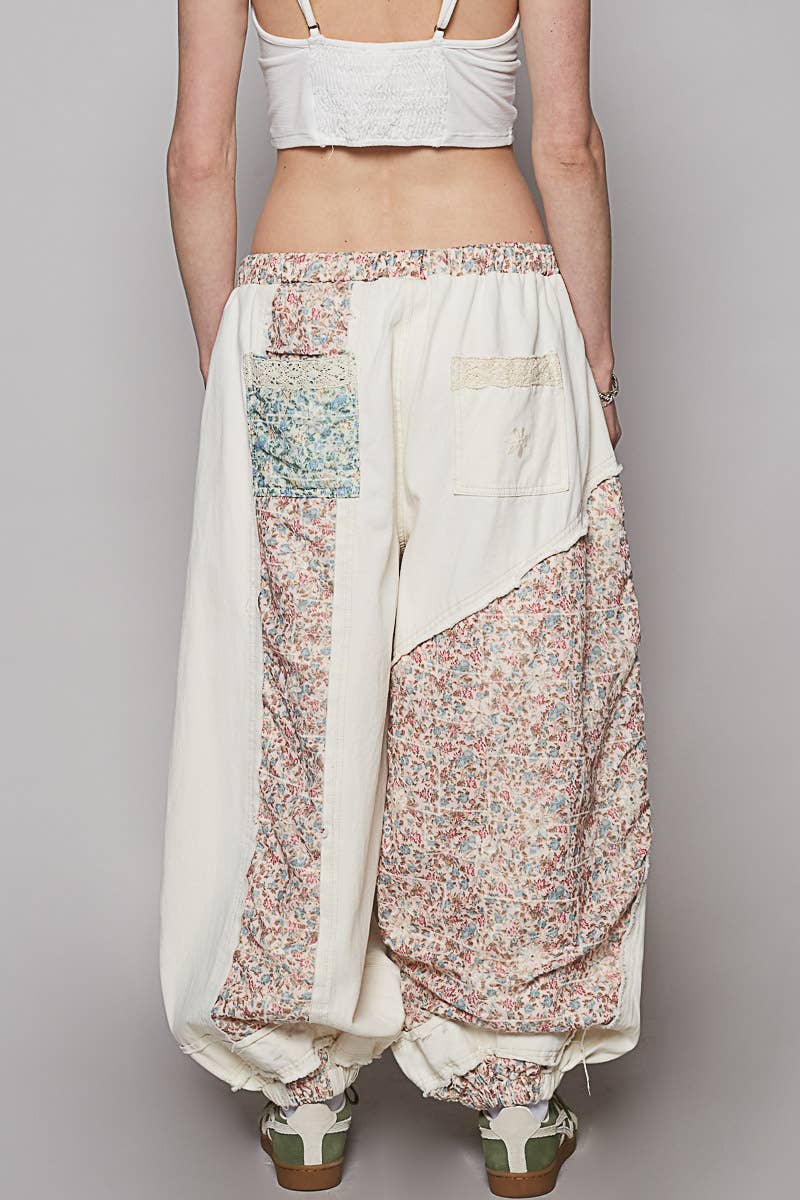 Floral print Patchwork Twill Joger Pants