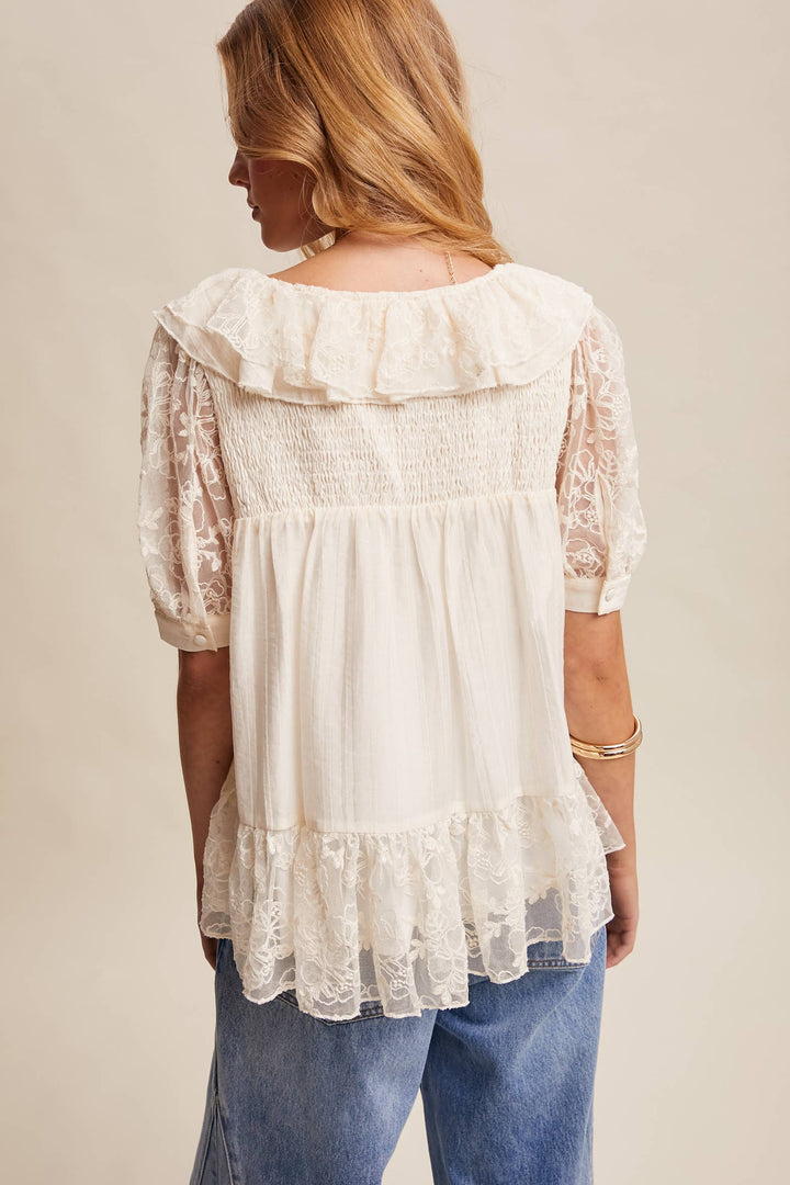 Romantic Lace Ruffle Peplum Blouse