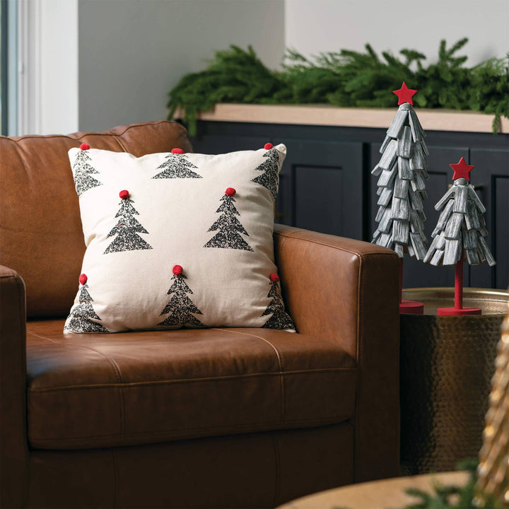 Pine Tree Pom Pom Decorative Pillow | Holiday Accent